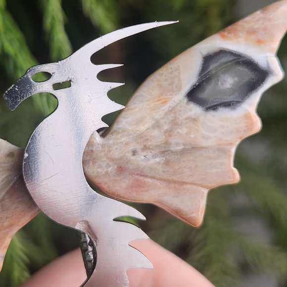 Volcano Agate Dragon Wings On Metal Stand. Crystal Decor - Picture 2 of 6